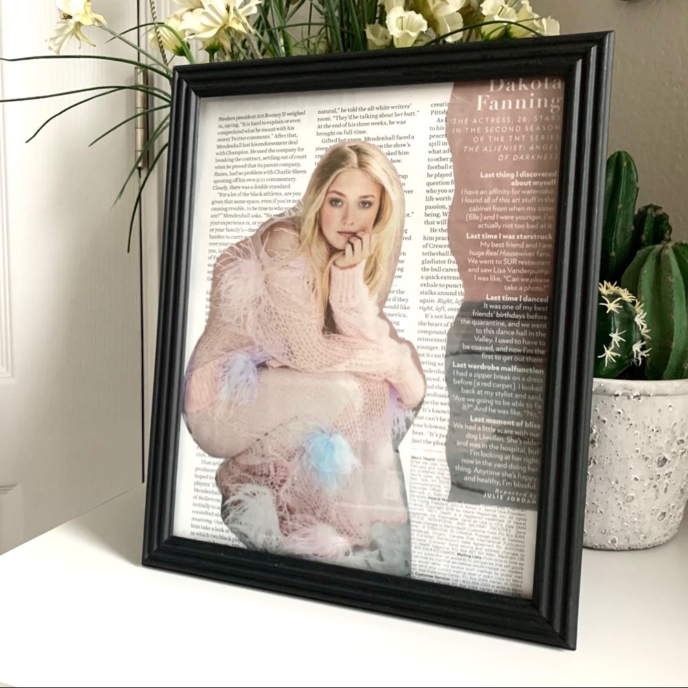 Dakota Fanning Collage Wall Art Editorial Fashion Print Soft Pink Aesthetic